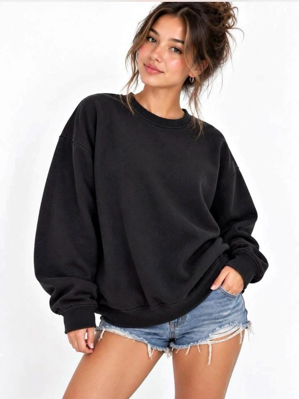 Anrabess Black Pullover Sweatshirt Size Large